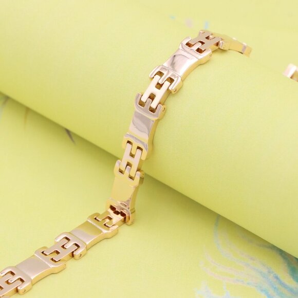 "Rose Gold Polished Link Bracelet in 19cm Gold Plated Brass, XPBL0874 - Picture 1 of 12